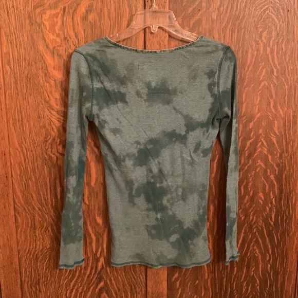 Y2K Decree green henley v neck snap thermal button Bella Swan like top L - Picture 2 of 6